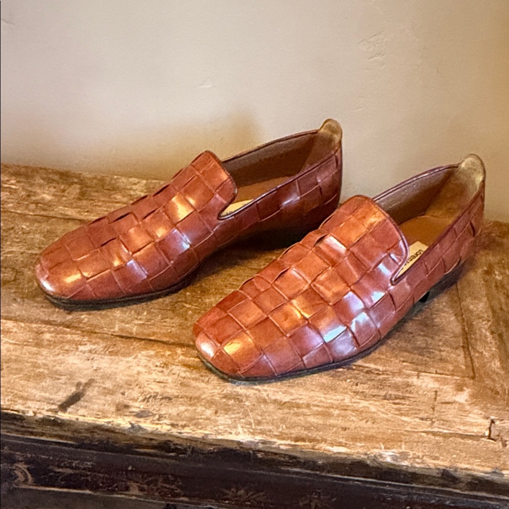 Lorenzo Banfi Luxury Brown Woven Leather Men’s Loafers EU size 8.5